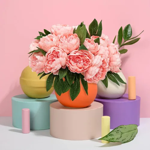 Miniatura 9 de Flores artificiales/falsas/sintéticas, rosas con 2 flores, coral, 10 unidades para bodas, hogar, fiestas, restaurantes