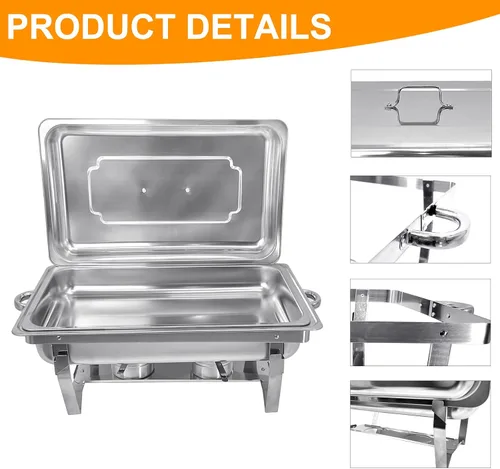 Miniatura 7 de Juego de buffet de platos de roce de 8 cuartos de galón Juego completo de calentador de alimentos de acero inoxidable Chafer con bandeja de agua