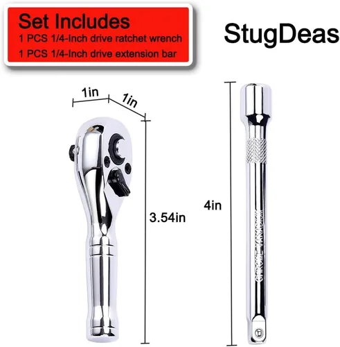 Miniatura 2 de StrugDeas Llave de trinquete de 1/4 de pulgada, llave de vaso corta de 72 dientes de liberación rápida con una barra de extensión (4 pulgadas)
