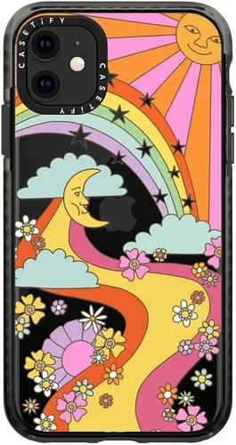 CASETiFY Impact - Funda para iPhone 11 - Flower Power Retro - Negro Transparente