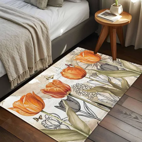 Miniatura 2 de 2x3 Area Rugs, Orange Flower Non Slip Area Rugs for Living Room, Bedroom, Barhroom, Entryway, Watercolor Retro Tulip Floral Butterfly Soft Kitchen