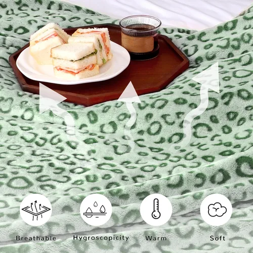 Miniatura 7 de MIBOI - Manta de forro polar con estampado de leopardo verde, manta de felpa suave y acogedora, manta verde para sofá, cama Verde leopardo