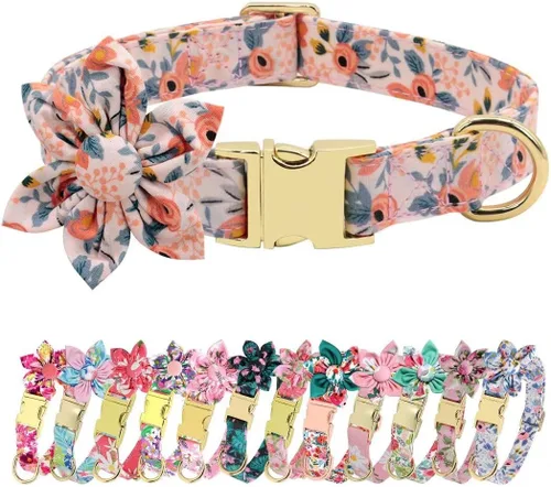 Miniatura 10 de Collares de perro femeninos Beirui con patrones florales vibrantes, collar de perro hembra con flor para caminar, collar ajustable duradero
