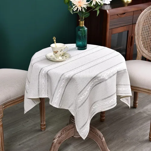 Miniatura 38 de NEWISHER Mantel cuadrado pequeño bordado rústico de 20 x 20 pulgadas, mantel de tela jacquard a rayas lavable para mesa de comedor para mesita