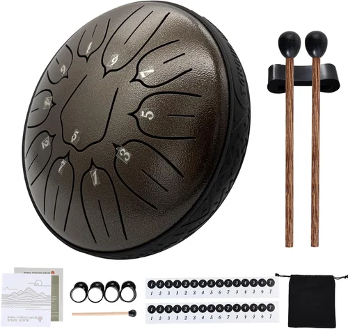 Miniatura 18 de Yahpetes Tambor de lengua de acero, instrumento de percusión musical, tambor de lluvia de metal para exterior, 6 pulgadas, 11 notas, tecla C