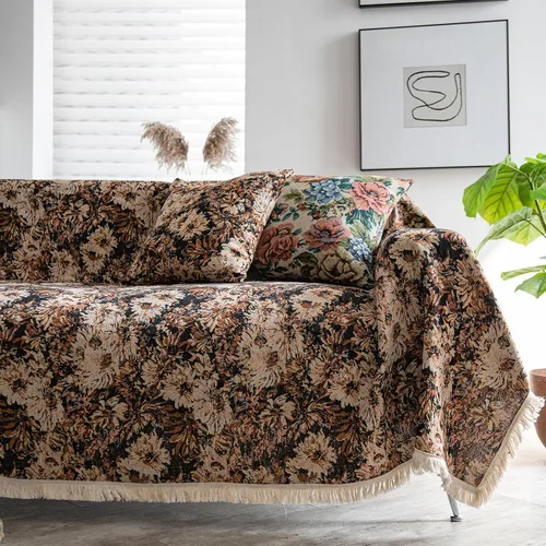 Miniatura 28 de vctops Fundas de sofá jacquard vintage para sofá seccional patrón de pájaros funda de sofá con flecos para perros fundas de sofá de dos plazas funda