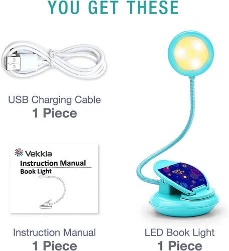 Miniatura 3 de Vekkia Bonita luz de libro recargable, luz de lectura para niños con clip, 3 colores y 3 brillos, peso súper ligero de 1.8 onzas, hasta 40 horas
