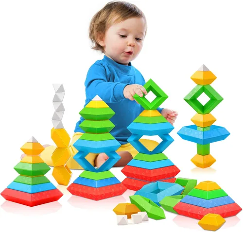 Hieoby Juguetes Montessori para niños y niñas de 1, 2, 3, 4 años, actividades de aprendizaje preescolar, 30 piezas de bloques de construcción,