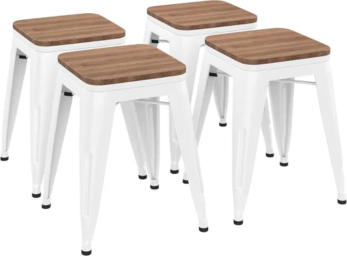 Miniatura 11 de Andeworld Juego de 4 taburetes de 18 pulgadas, sillas de comedor de metal industrial con asiento de madera, taburetes cortos de cocina apilables 18