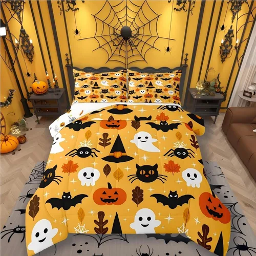 Miniatura 24 de Erosebridal Juego de ropa de cama individual para niñas, juego de edredón de juegos para niños, juego de cama de juegos para niños, color naranja