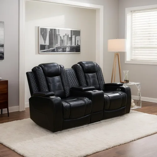 Miniatura 25 de Sofá reclinable eléctrico, sillón reclinable de cuero con LED/almacenamiento, sillón reclinable de cine en casa de 3 plazas, sofá de cuero negro