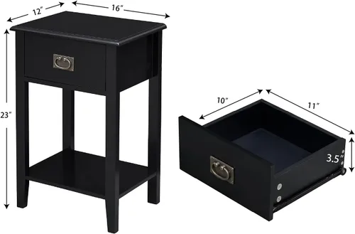 Miniatura 3 de VECELO Juego de 2 mesitas de noche para sala de estar, dormitorio, mesita de noche, muebles de acento vintage para espacios pequeños, patas de Negro