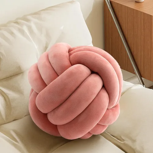 Miniatura 28 de Almohada Bola de Nudo Gris, Almohada Decorativa Hecha a Mano, Cojín Redondo Suave Anudado para Sofá y Dormitorio, Linda Decoración del Hogar
