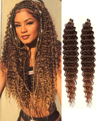 Miniatura 6 de Ginger - Cabello rizado de ganchillo de 30 pulgadas, 2 paquetes de cabello de ganchillo ondulado profundo con ganchillo, cabello largo ondulado