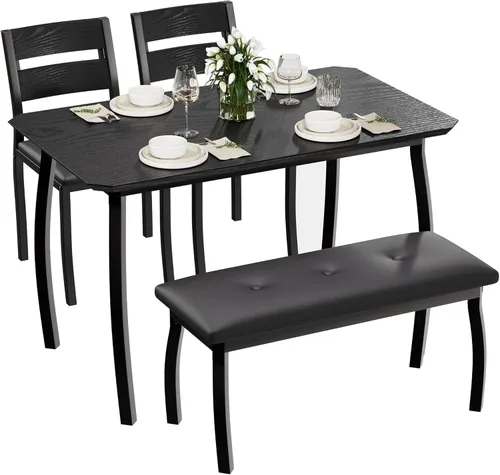 Miniatura 14 de Mesa de comedor para 4, juego de mesa de cocina de 3 piezas para 4 personas con mesa de madera y marco de metal, mesa de cocina industrial con 2