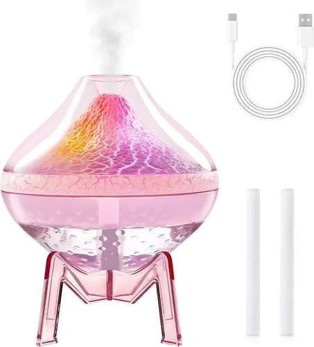 Humidificadores para dormitorio, humidificador ultrasónico pequeño ultrasónico con sensor de humedad, apagado automático, luz LED colorida Rosa