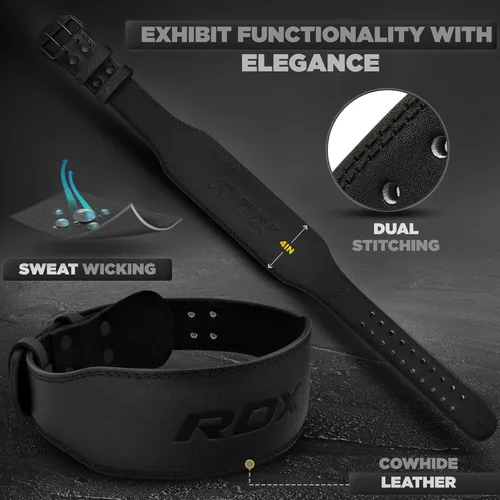 Miniatura 5 de RDX Cinturón de Levantamiento de Pesas para Gimnasio y Fitness, Piel de Vaca, 10 cm 15 cm de Soporte Lumbar Acolchado para la Espalda, 10 Agujeros