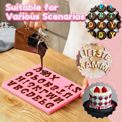 Miniatura 6 de 6 PIEZAS Moldes de Chocolate, Letras Números Moldes de Chocolate de Silicona Reutilizables Moldes de Dulces del Alfabeto con Feliz Cumpleaños