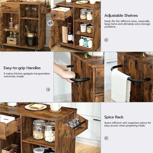 Miniatura 4 de HOOBRO Isla de cocina, armario de almacenamiento con cajón, carrito de cocina con especias y toallero, ahorro de espacio, fácil montaje, para sala
