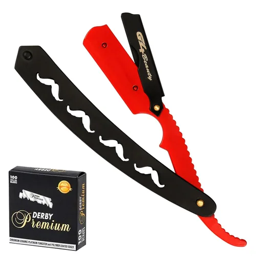 Miniatura 6 de Cuchilla de afeitar G4 de acero inoxidable con borde recto para afeitar, cuchillas reemplazables (negro)