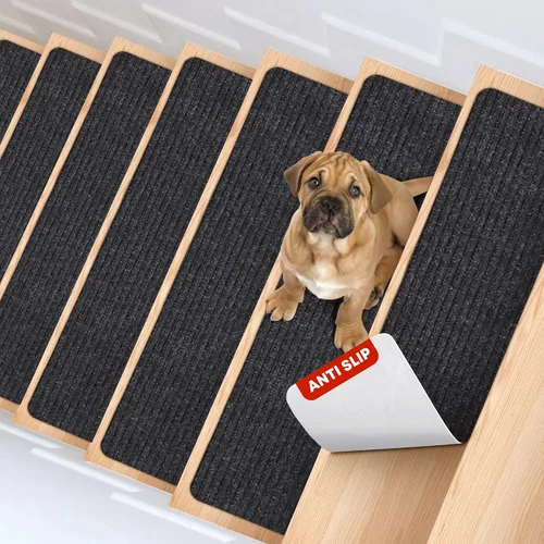 Miniatura 19 de MBIGM Alfombra antideslizante para peldaños de 30 x 30 pulgadas, alfombra de seguridad antideslizante y resistente al deslizamiento, color negro