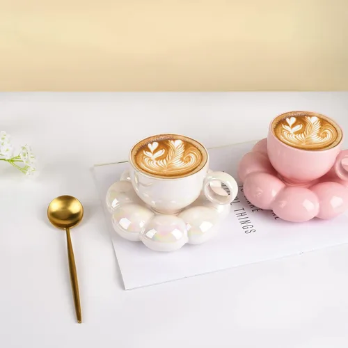 Miniatura 5 de Koythin Taza de Café de Cerámica con Juego de Platillo, Taza Creativa y Bonita con Posavasos de Girasol para Oficina y Hogar, 6.5 oz/200 ml para Té