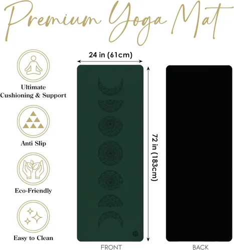 Miniatura 3 de Esterilla de yoga premium de 0.177 in de grosor, antideslizante, con correa, tapete de ejercicio, pilates, base de goma natural y parte superior