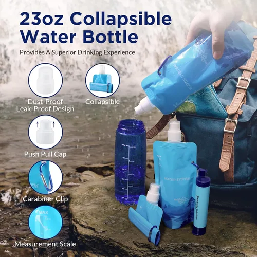 Miniatura 5 de Membrane Solutions - Sistema exprimible de filtración de agua, kit de purificador de agua de supervivencia, equipo portátil para hacer senderismo