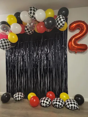 Miniatura 5 de Melsan - Cortinas de fondo con flecos de oropel negro para fiestas, Melsan de 3.2 x 8 pies, telón de fondo de fotos negro para cumpleaños