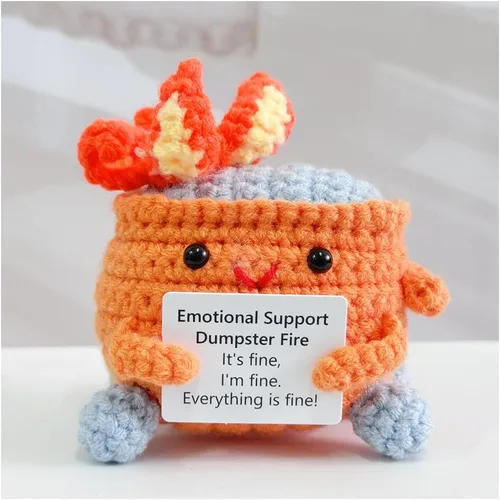 Miniatura 9 de RovyFota Contenedor de basura de ganchillo de apoyo emocional con tarjeta positiva, bonita decoración de habitación, juguetes de punto, divertidos