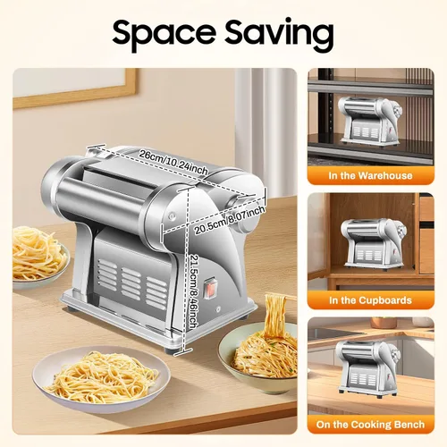 Miniatura 5 de Máquina de pasta eléctrica de 110 V Fideos automáticos Masa de bola de masa Fabricante de piel de dos cuchillos Prensado de acero inoxidable