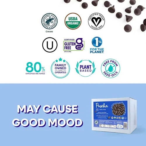 Miniatura 7 de Pascha Chips de Chocolate Semidulce Orgánico a Granel para Hornear 55% Cacao, Sin Alérgenos, Sin OGM, Vegano y de Comercio Justo, 10 Libras