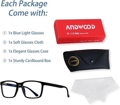 Miniatura 6 de ANDWOOD Gafas de bloqueo de luz azul para hombres y mujeres, filtro de computadora, marco grande, bloqueador de luz azul, antirayos azules, ligeros