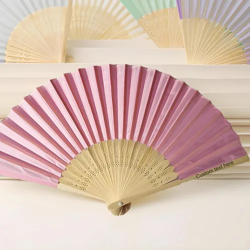 Miniatura 12 de Abanicos personalizados decorativos plegables ventiladores de seda para iglesia personalizados para recuerdos de boda impresos en hueso de abanico