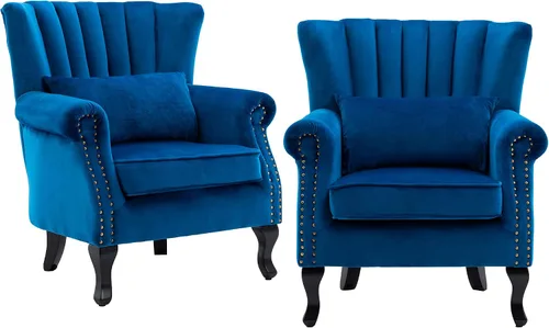 Miniatura 14 de CHAIRUS - Silla decorativa moderna de mediados de siglo con respaldo de canal, cómoda silla de sofá individual, silla con reposabrazos y almohada