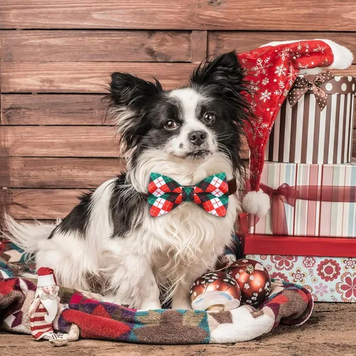 Miniatura 7 de Silkfly 60 piezas de collar de perro a cuadros de Navidad, corbatín a granel, accesorios de vacaciones, lazos para cachorros, collares desmontables