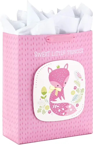 Hallmark - Bolsa de regalo extra grande de 15 pulgadas con papel de seda (Sweet Little Princess Fox) para baby showers, cumpleaños de niños y más
