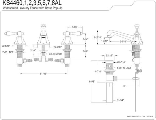 Miniatura 4 de Kingston Brass KS4463AL Grifo de baño extendido de 8 pulgadas, latón antiguo