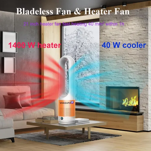 Miniatura 2 de Combo de calentador y ventilador sin aspas, ventilador de calentador de 1400 W y ventilador frío de 40 W, ventilador oscilante de 80°, uso durante