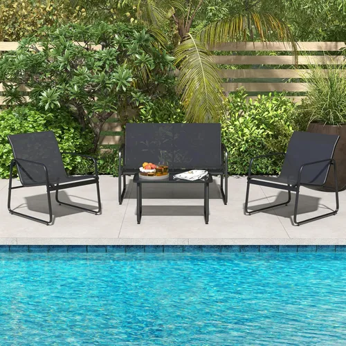 Miniatura 4 de Tangkula Juego de muebles de patio de 8 piezas, juego de conversación al aire libre con mesa de centro de vidrio templado, juego de muebles