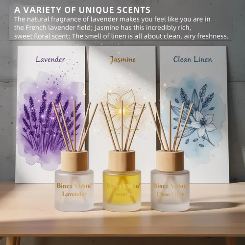 Miniatura 2 de binca vidou - Juego de 3 difusores de aceite de aroma natural de lavanda y jazmín con varillas para decoración de aromaterapia en casa, oficina
