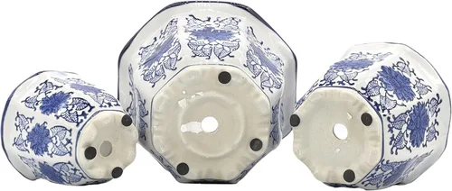 Miniatura 9 de Galt International Macetas decorativas de cerámica de porcelana floral azul y blanca 8"/6"/4.5" pulgadas, macetas de jardín con diseño chino Azul