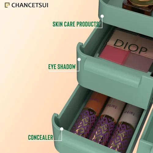 Miniatura 6 de CHANCETSUI Organizador de maquillaje con cajones, organizador de encimera para cosméticos, soporte de tocador para lápiz labial, pinceles, lociones