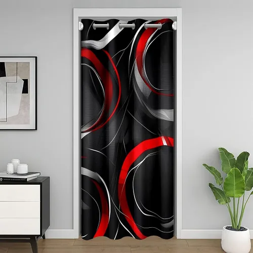 jejeloiu Cortina geométrica para puerta de privacidad, círculo geométrico, para dormitorio, sala de estar, arte abstracto moderno, color rojo,