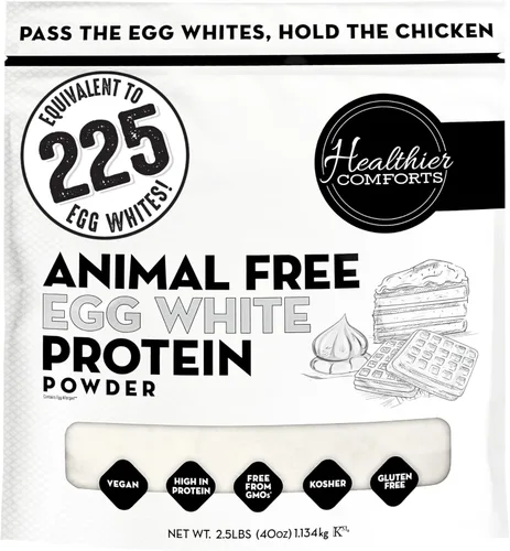 Healthier Comforts Polvo de proteína de clara de huevo sin animales | Haz tortillas de huevo veganas, pastel de comida de ángel, merengue, batidos
