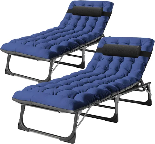 Miniatura 20 de NAIZEA Sillón plegable para exteriores, catre plegable 3 en 1 con colchón, sillas reclinables de patio de 4 posiciones, silla reclinable plegable