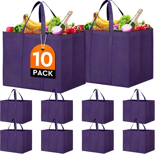 Miniatura 16 de WISELIFE Bolsas de compras reutilizables para comestibles, paquete de 10 bolsas de mano plegables grandes a granel bolsas de productos ecológicos