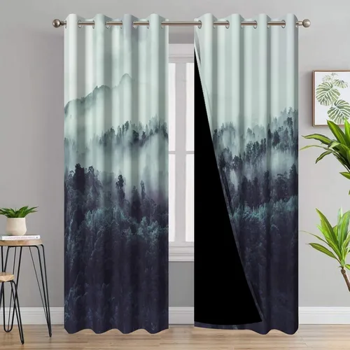 Miniatura 77 de AWERT Cortinas opacas para dormitorio, árbol negro con niebla, naturaleza, amanecer, bosque, 2 paneles para sala de estar, bloqueo de calor, 21 x 45
