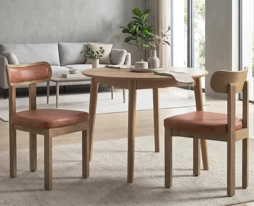 Miniatura 9 de Juego de 2 sillas de comedor de lino, modernas tapizadas de mediados de siglo con respaldo curvo, sillas de cocina sin brazos para sala de estar