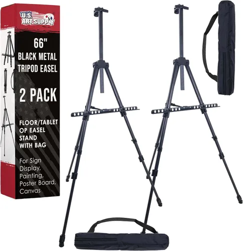Miniatura 6 de U.S. Art Supply Caballete de trípode de metal negro de 66 pulgadas, ajustable de 20 a 5.5 pies, con capacidad para lienzo de 32 pulgadas, soporte